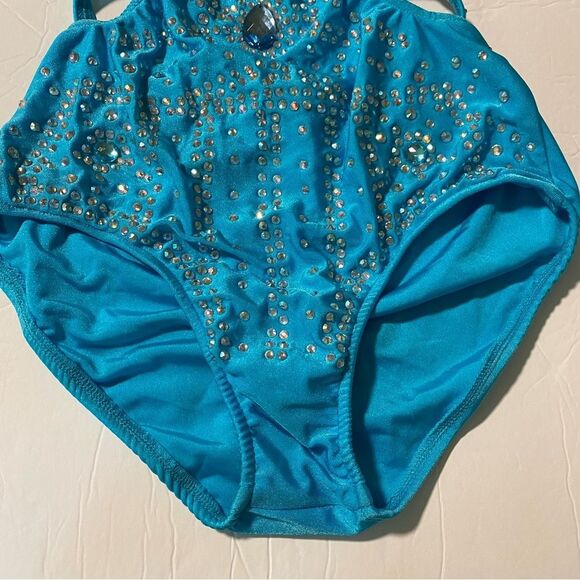 Glamour solo dance costume 5677 rhinestone embellished aqua blue leotard SA - Picture 8 of 14